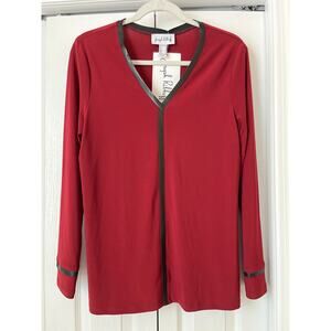 JOSEPH RIBKOFF NWT Leather Trim V Neck Tunic Blouse Sz 10